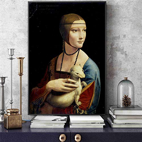 BIEMBI Die Dame mit dem Hermelin, Leinwandgemälde, Reproduktionen an der Wand von Leonardo Da Vinci, berühmte Leinwand-Wandkunst, Heimdekoration, 70 x 100 cm, rahmenlos von BIEMBI