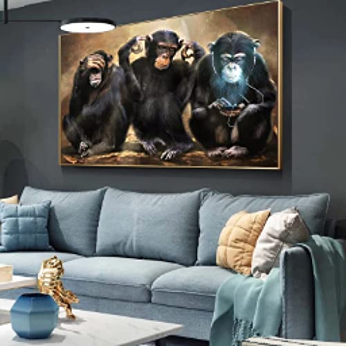 BIEMBI Drei lustige Affen auf Leinwand, Tierkunst, Poster und Drucke, abstrakte Wandkunst, Bild für Wohnzimmer, Heimdekoration, 50 x 70 cm, rahmenlos von BIEMBI