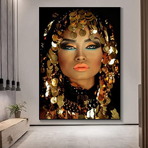 BIEMBI Gold und Schwarze Frau Leinwand Gemälde Home Wandkunst Poster und Drucke Schöne Wandbilder für Wohnzimmer Wohnkultur 80x120cm Rahmenlos von BIEMBI