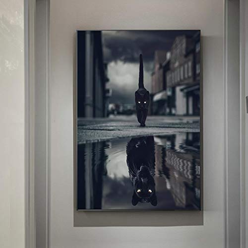 BIEMBI HD-Druck-Tier-Leinwandbild „Mindset Is Everything“, Motivierende Katze, schwarzer Panther, Leinwandbild für Wohnzimmerdekoration, 30 x 50 cm, rahmenlos von BIEMBI