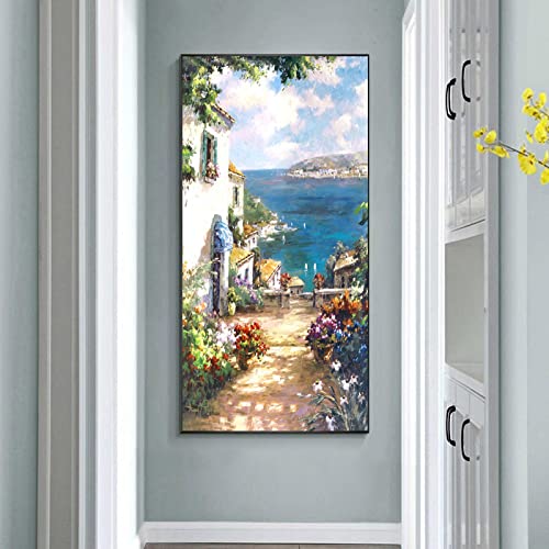 BIEMBI Mediterrane Landschaft, Korridor, Leinwandgemälde, Landschaft, Poster und Drucke, gerahmt, Wandkunst, Bild, Wohnzimmer, Heimdekoration, 70 x 140 cm, Rahmen von BIEMBI