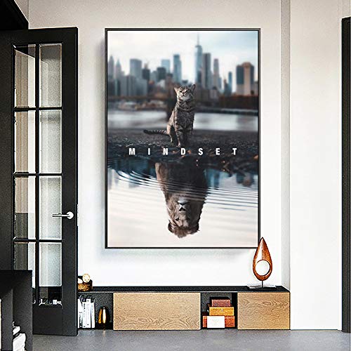 BIEMBI Mindset Löwe oder Katze, inspirierende Poster, Leinwand, Gemälde, Poster und Druck, Wandkunst, Bild für Büro, Heimdekoration, Wandbild, 40 x 60 cm, rahmenlos von BIEMBI