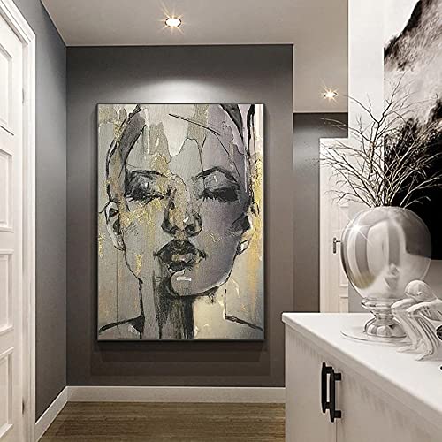 BIEMBI Modern Women Canvas Paintings Black Face with Gold Posters and Print Wall Art Picture for Living Room Wall Decor Cuadros 70x100cm Frameless von BIEMBI