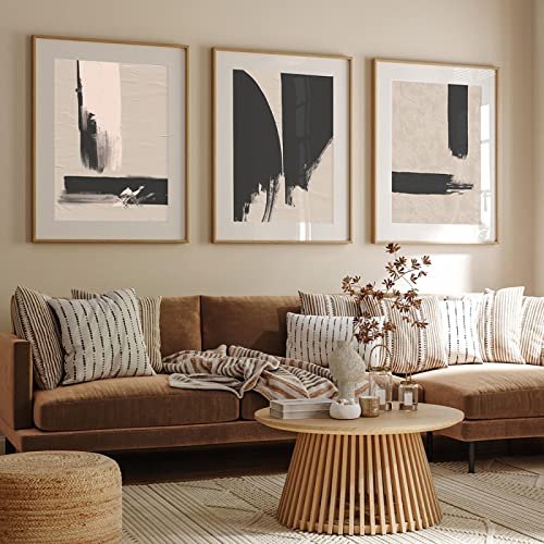 BIEMBI Moderne minimalistische Poster, abstrakt, beige, schwarz, weiß, Wandkunst, Leinwandgemälde, Druck, Bild, Wohnzimmer, Inneneinrichtung, Zuhause, Wandbild, 40 x 50 cm x 3, ohne Rahmen von BIEMBI