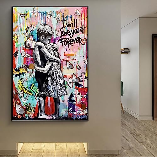 Banksy Love Forever Graffiti-Kunst, Leinwand-Poster und Drucke, Mode-Street-Art, Gemälde an der Wand, Kunst-Poster und Drucke, 70 x 100 cm, ohne Rahmen von BIEMBI