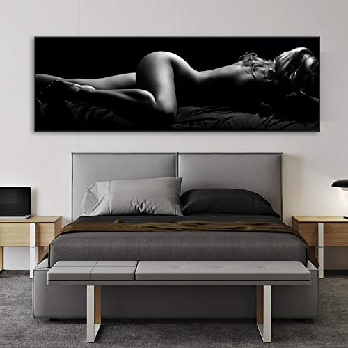 Druck auf Leinwand, modernes Akt-Kunst-Poster, sexy schlafende Frauen, Leinwandgemälde, schwarz-weiße Körperkunst, Bilder für Wohnzimmer, 40 x 120 cm, rahmenlos von BIEMBI