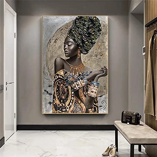 Graffiti Afrikanisches Mädchen Leinwand Gemälde Afrikanische Frau Kunst Abstrakte Malerei Moderne Wandkunst Poster Innendekoration Wandbild 60x90cm Rahmenlos von BIEMBI