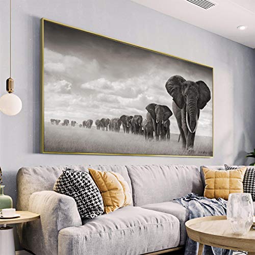 Große Größe Schwarz Weiß Afrikanische Elefanten Tiere Leinwand Gemälde Skandinavische Poster Drucke Wandkunst Bilder Für Zimmer 80x160 cm Rahmenlos von BIEMBI