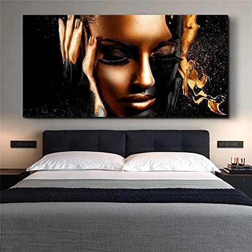 Große Größe schwarz gold nackte afrikanische Frau Druck auf Leinwand Poster und Drucke moderne Kunst Wandbilder für Zuhause Wohnzimmer 80 x 160 cm rahmenlos von BIEMBI