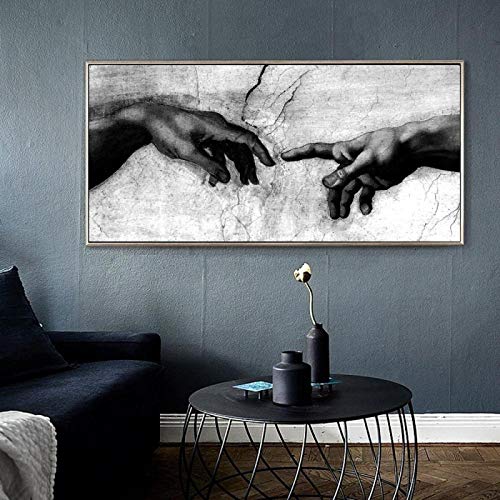 Hand Gottes, Erschaffung Adams, Schwarz-Weiß-Leinwandgemälde, HD-Druck, Wandkunst, Bilder für Wohnzimmerdekoration (kein Rahmen), 40 x 80 cm, rahmenlos von BIEMBI