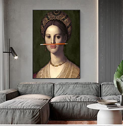 Klassische europäische Öl-Frau-Leinwandgemälde, lustige Lippen, Stift, abstrakte Vintage-Wandkunst, Poster und Drucke, Bilder, Heimdekoration, 70 x 100 cm, mit Rahmen Klassische europäische Öl-Frau-Leinwandgemälde, lustige Lippen, Stift, abstrakte Vintage-Wandkunst, Poster und Drucke, Bilder, Heimdekoration, 70 x 100 cm, mit Rahmen von BIEMBI