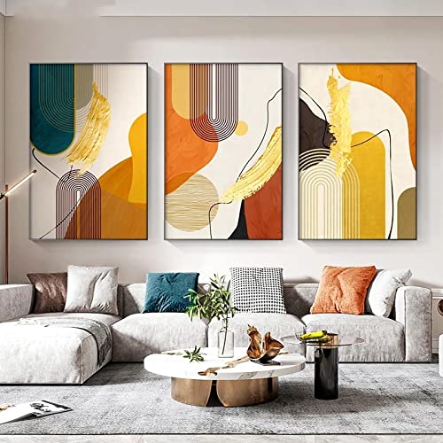 Luxus Abstrakte Linie Leinwand Gemälde Golden Posterdruck Wandkunst Bilder Wohnzimmer Schlafzimmer Moderne Große Größe Wohnkultur 60x80cmx3 Rahmenlos von BIEMBI