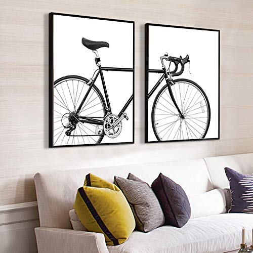 Minimalistische Wandkunst, Fahrrad, Fahrrad, Leinwand, Gemälde, schwarz-weiß, nordisch, skandinavisch, Poster, Bilder, Wohnkultur, 50 x 70 cm x 2, rahmenlos von BIEMBI