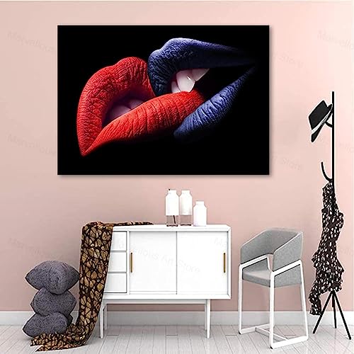 Paar-Liebhaber, sexy Lippen, Leinwandgemälde, abstrakte bunte Mund-Poster und Drucke, Wandkunst, Bilder für Zuhause, Raumdekoration, 80 x 125 cm, rahmenlos von BIEMBI