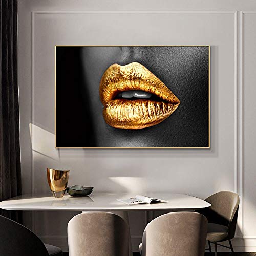 Schwarz Silber Lippen Malerei Sexy Mund Goldene Lippen Leinwanddrucke Wandkunst Bilder Für Wohnzimmer Moderne Wohnkultur 80x120 cm Rahmenlos von BIEMBI