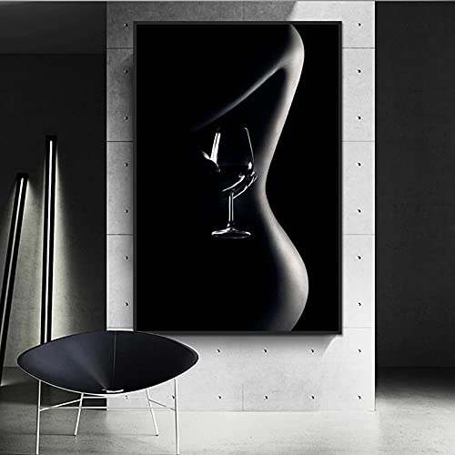 Schwarz Weiß Sexy Woman Body Art Leinwand Malerei Bilder Drucken Wand Poster Moderne Schlafzimmer Wohnzimmer Dekorative Gemälde 70x100 cm Rahmenlos von BIEMBI