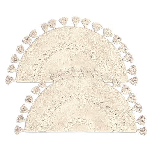 BIEN BEAU 2 Stück Halbkreis Boho Teppich mit Quasten für Ihr Badezimmer - Wunderschön handgefertigt mit Häkeleinsatz - Weiche 100% Baumwolle - Rutschfest Bohemian Schlafzimmer Badematte Dekor - BIEN BEAU 2 Stück Halbkreis Boho Teppich mit Quasten für Ihr Badezimmer - Wunderschön handgefertigt mit Häkeleinsatz - Weiche 100% Baumwolle - Rutschfest Bohemian Schlafzimmer Badematte Dekor - von BIEN BEAU