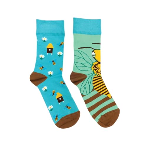 2x Paar Socken blau mit Bienenmuster Bienensocken Bienenparadies Lustige Socken für Imker Verrückte Socken, 39-42 von BIENE24.DE