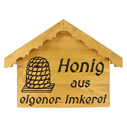 Werbeschild "Honig aus eigener Imkerei" aus Holz Imkerei Bienen Schild Werbung, Inkl. Dach von BIENE24.DE