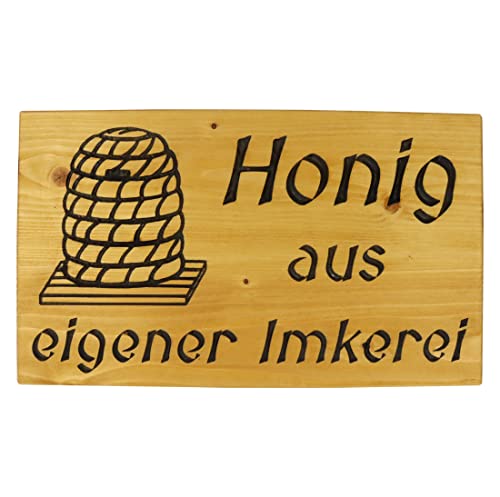 Werbeschild "Honig aus eigener Imkerei" aus Holz Imkerei Bienen Schild Werbung, Exkl. Dach von BIENE24.DE