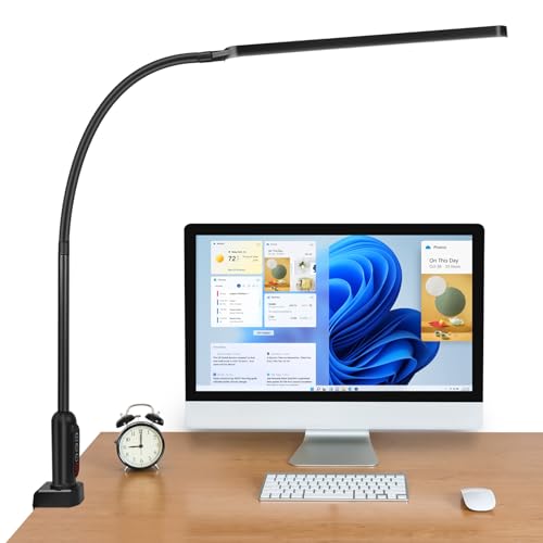 BIENSER Schreibtischlampe LED, Tischlampe mit Klemme - Flexibler Schwanenhals, Bürolampe Architektenlampe Arbeitsleuchte, 11 Helligkeitsstufen X 5 Farben Dimmbar Augenschutz, Speicherfunktion, Schwarz von BIENSER