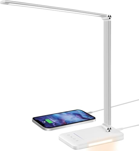 BIENSER Schreibtischlampe LED Dimmbar - 560LM Bürolampe Desk Lamp mit 5 Farbmodi & 10 Helligkeitsstufen, Schreibtisch Lampe mit Nachtlicht, USB-Anschluss, Memory-Funktion & Auto Timer, 10W - Weiß von BIENSER