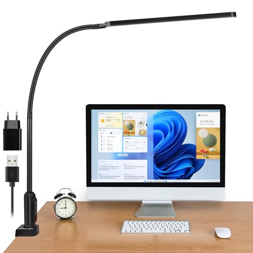 BIENSER Schreibtischlampe LED Klemmbar, Tischlampe mit Klemme - Flexibler Schwanenhals, Bürolampe Architektenlampe Arbeitsleuchte, 11 Helligkeitsstufen X 5 Farben Dimmbar Augenschutz, Speicherfunktion von BIENSER