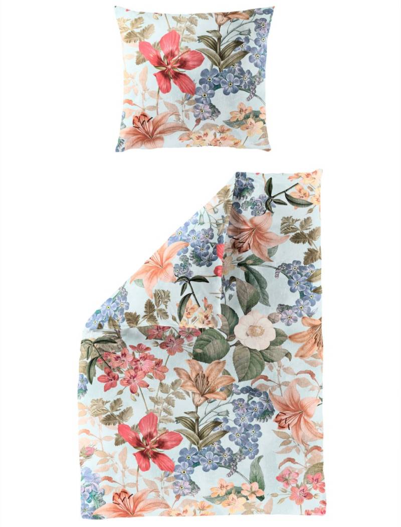 Bierbaum Mako-Satin Bettwäsche 135x200 Blüten Blumen Lilien Rosen bleu 5313-20 von BIERBAUM WOHNEN GMBH&CO.KG