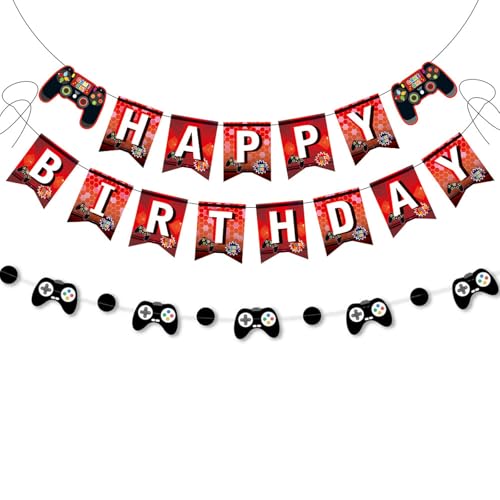 BIEUFBJI Rote Videospiele Geburtstag Banner Controller Banner Girlande Spiel Thema Jungen Kinder Party Dekorationen Supplies von BIEUFBJI