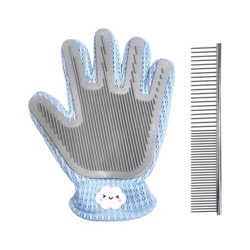 BIFHIG 1 Stück Haustierpflegehandschuhe Und 1 Stück Inline-Stahlkamm, Silikonhandschuhe Zum Entfernen Schwimmender Haare, Hundebade-Massagekamm, Haustierpflegemittel. von BIFHIG