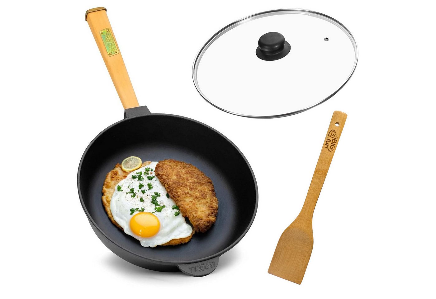 BIG-PAN Bratpfanne Ø28cm Pfanne Gusseisen Glasdeckel Pfannenwender, Gusseisen BIG-PAN Bratpfanne Ø28cm Pfanne Gusseisen Glasdeckel Pfannenwender, Gusseisen von BIG-PAN
