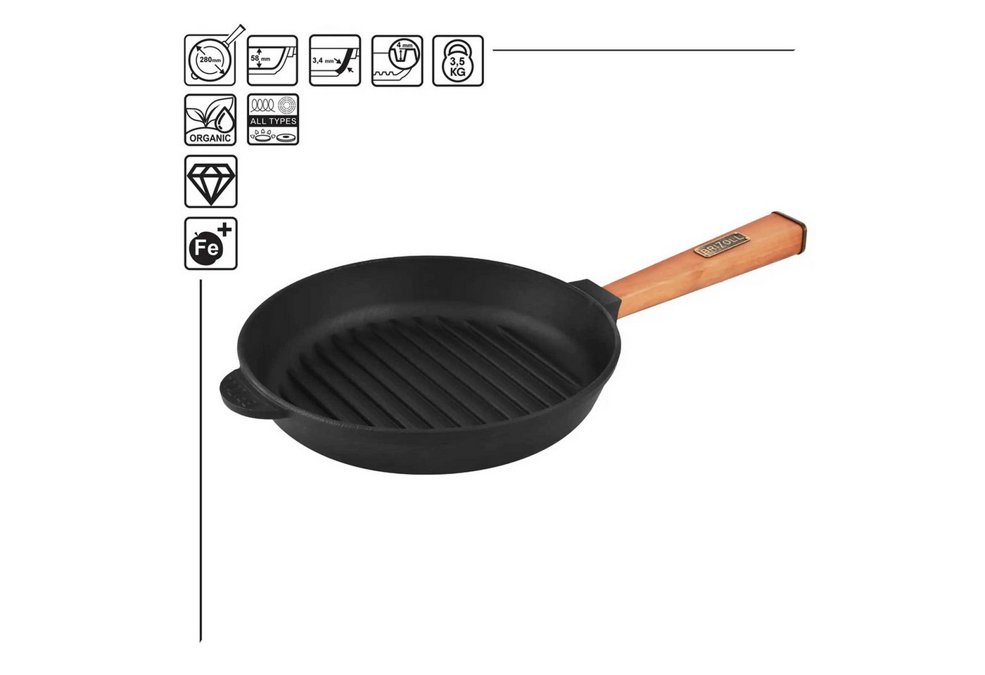 BIG-PAN Grillpfanne Ø28cm Grillpfanne Gusseisen Induktion Holzgriff, Gusseisen BIG-PAN Grillpfanne Ø28cm Grillpfanne Gusseisen Induktion Holzgriff, Gusseisen von BIG-PAN