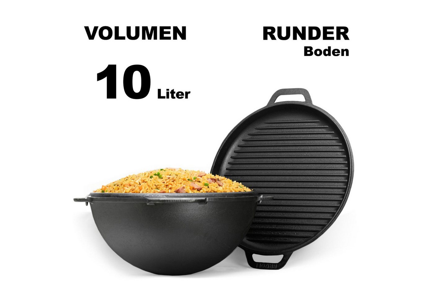 BIG-PAN Wok 10L Schwenktopf Gusseisen Kasan Deckel-Grillpfanne BIG-PAN Wok 10L Schwenktopf Gusseisen Kasan Deckel-Grillpfanne von BIG-PAN