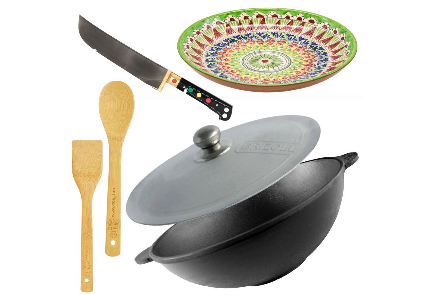 BIG-PAN Wok 30 cm Wok Gusseisen 4,7 L Aluminiumdeckel Zubehör BIG-PAN Wok 30 cm Wok Gusseisen 4,7 L Aluminiumdeckel Zubehör von BIG-PAN