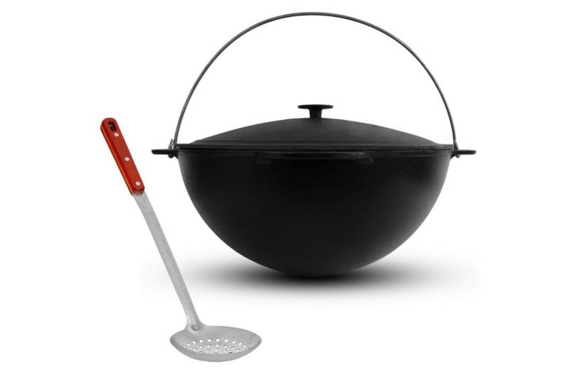 BIG-PAN Wok 8 L Schwenktop Kazan Gusseisen Deckel Schaumkelle von BIG-PAN