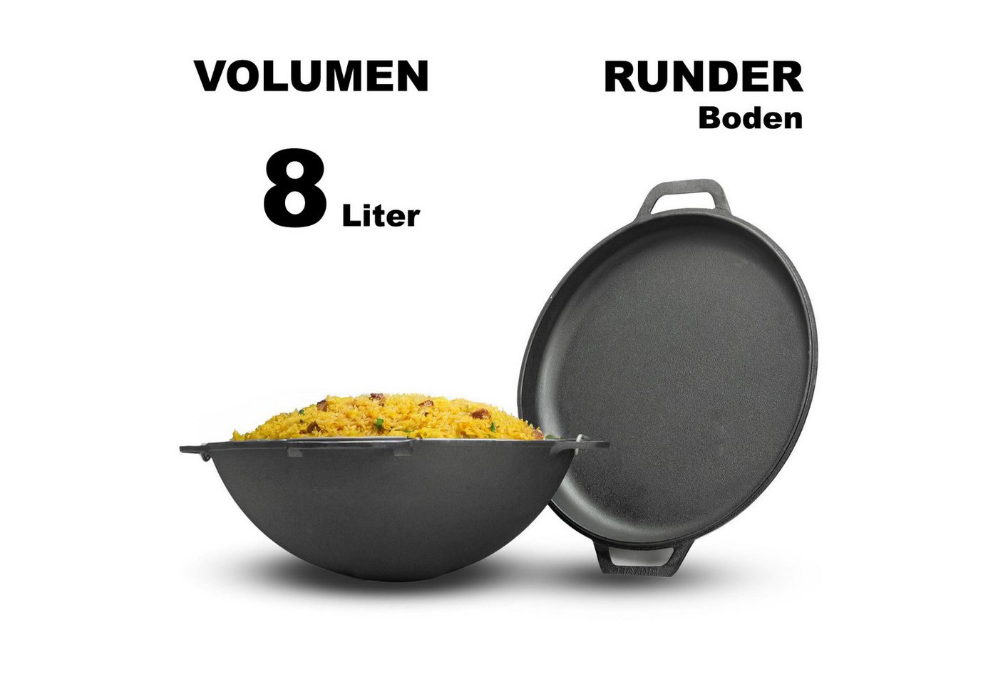 BIG-PAN Wok 8L Gusseisen Schwenktopf Kazan Asia Kasan mit Deckel-Bratpfanne, Gusseisen BIG-PAN Wok 8L Gusseisen Schwenktopf Kazan Asia Kasan mit Deckel-Bratpfanne, Gusseisen von BIG-PAN