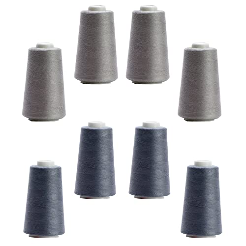 BIG-SAM 8 Konen Set Overlockgarn (2 Farben Set) je 2743,2 m Lauflänge NE 40/2 aus 100% Polyester (Grau & Eisengrau) von BIG-SAM