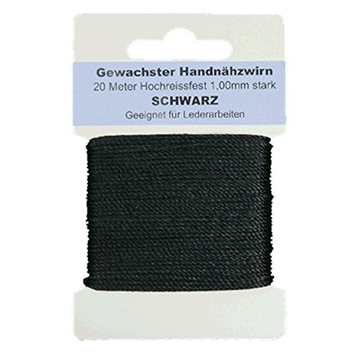 BIG-SAM - 20 Meter leicht gewachster Handnähzwirn | 1,00mm Stärke | 100% Polyester | Hochreissfest | geeignet für Lederarbeiten (Schwarz) von BIG-SAM