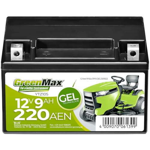 GreenMax Gel 50922 YTZ10S 12V 9Ah 220A/EN Rasentraktor Batterie Starterbatterie für Aufsitzmäher wartungsfrei von BIG