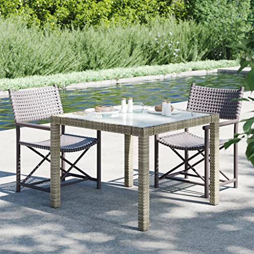 BIGBARLEY Terrassentische für draußen, Tische für Jede Jahreszeit, Moderne Tische für Garten und Terrasse,Gartentisch 90x90x75 cm Gehärtetes Glas Poly Rattan Grau von BIGBARLEY