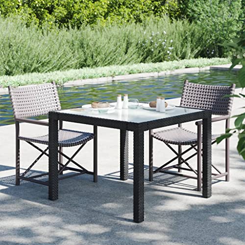 BIGBARLEY Terrassentische für draußen, Tische für Jede Jahreszeit, Moderne Tische für Garten und Terrasse,Gartentisch 90x90x75 cm Gehärtetes Glas Poly Rattan Schwarz von BIGBARLEY