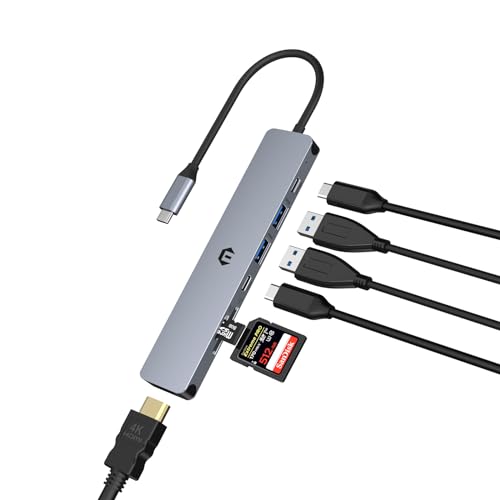 BIGBIG WON USB C Hub, USB Erweiterung mit 4K HDMI, USB 3.0, 100W Typ C PD, SD/TF, MacBook Pro/Air, 7 in 1 USB Verteiler für Dell,Surface,HP,Lenovo und andere Typ C Geräte von BIGBIG WON