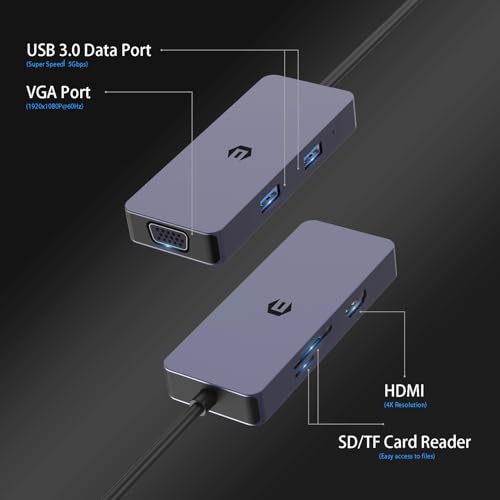 BIGBIG WON USB C Hub, USB Verteiler für Dell,Surface,HP,Lenovo und andere Typ C Geräte, 6 in 1 USB C Hub LAN mit VGA, 4K-HDMI, USB 3.0 Anschlüssen, SD/TF Kartenleser von BIGBIG WON