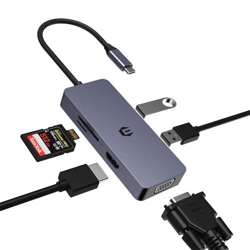 USB C Adapter HUB, USB C Adapter, 6 in 1 Hub, USB C auf HDMI VGA Dual Monitor Adapter mit VGA, HDMI, 2 x USB 2.0, SD/TF, kompatibel mit Windows und iOS Systemen USB C Adapter HUB, USB C Adapter, 6 in 1 Hub, USB C auf HDMI VGA Dual Monitor Adapter mit VGA, HDMI, 2 x USB 2.0, SD/TF, kompatibel mit Windows und iOS Systemen von BIGBIG WON