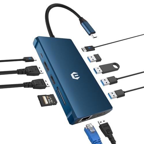 USB C Docking Station, 12 in 1 USB C Dock, Triple Display USB C Hub 4K DP/2*HDMI, MacBook Pro/Air USB C Adapter für Dell, HP (5Gbit/s USB A/C 3.0,1g Ethernet, PD 100W, 3,5 mm MIC, SD/TF) von BIGBIG WON