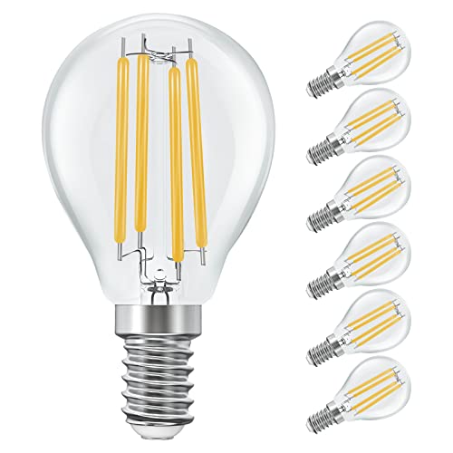 LED E14 Glühbirne, LED E14 Warmweiß 2700K, 4W E14 LED Vintage Tropfenform Ersetzt 35W Halogenbirne, für Tischlampe, Stehlampen, 360°Abstrahlwinkel Glas, Nicht Dimmbar 6 Stück von LEDYA