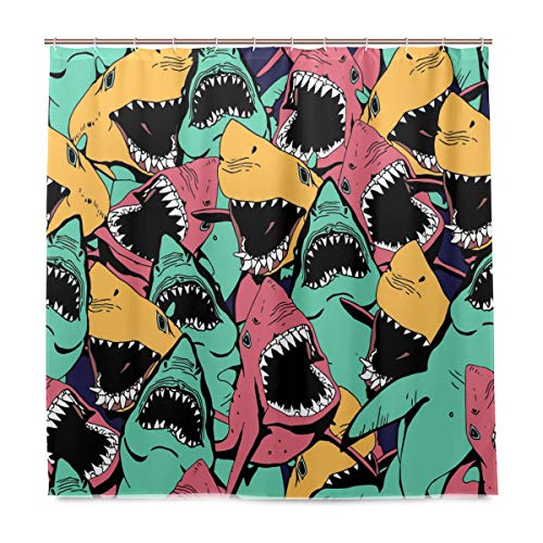 BIGJOKE Duschvorhang, Ocean Shark Art, schimmelresistent, wasserdicht, Polyester, 12 Haken, 182,9 x 182,9 cm, Heimdekoration von BIGJOKE