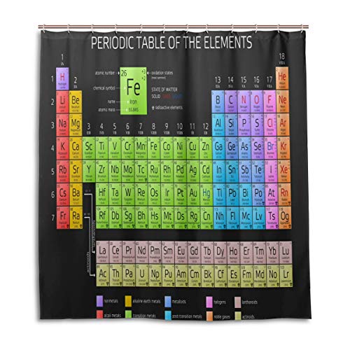 BIGJOKE Duschvorhang, Periodensystem der Elemente, Bildung, schimmelresistent, wasserdicht, Polyestergewebe, Badezimmervorhang, 12 Haken, 167,6 x 182,9 cm, Heimdekoration von BIGJOKE