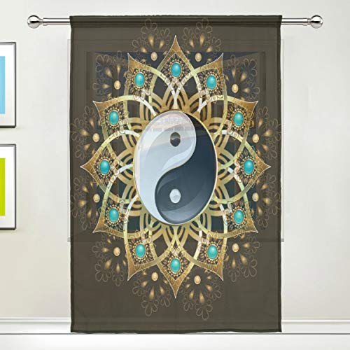 BIGJOKE Vorhang Yin Yang Tribal Panels Drape Küche Wohnzimmer Decor Schlafzimmer Büro Voile Vorhang 1 Stück, Multi, 55x84 inches von BIGJOKE