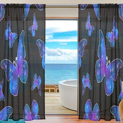 BIGJOKE Vorhang für Fenster, durchsichtig, Galaxie, Schmetterling, Glitzer, Küche, Wohnzimmer, Schlafzimmer, Büro, Voile, 2 Stück, Multi, 55x84 inches von BIGJOKE